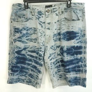 Makobi Shorts Men's 46 Blue Gray Tie Dye Denim Distressed